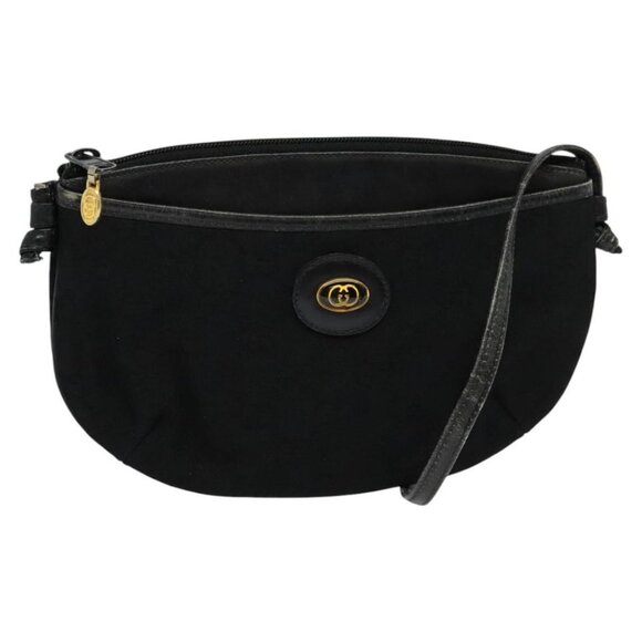 GUCCI GG Canvas Shoulder Bag Black Gold 904 02 020 Auth fm4427 - Picture 1 of 16